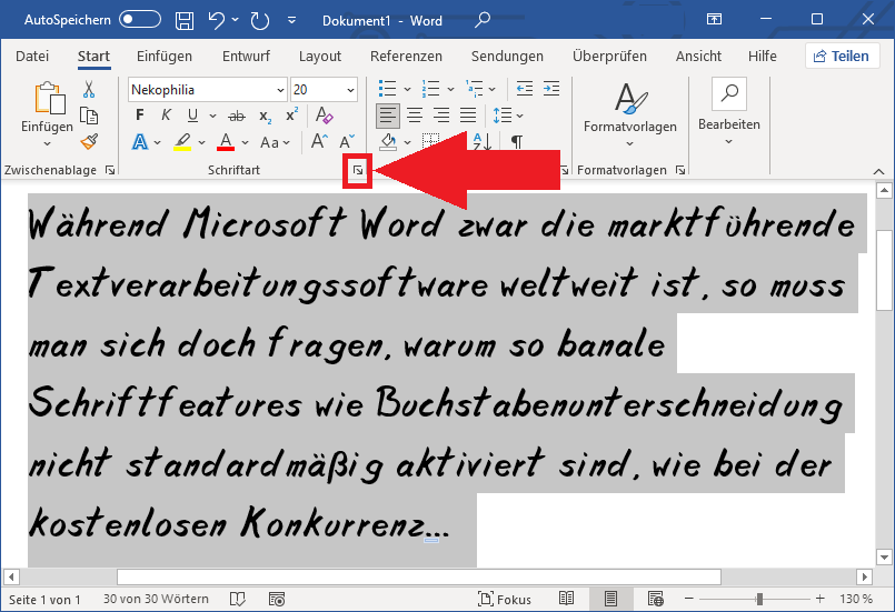 Gut sichtbare Schaltfläche in Microsoft Word
