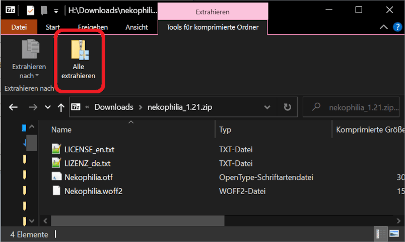 Entpacken der ZIP-Datei unter Windows 10