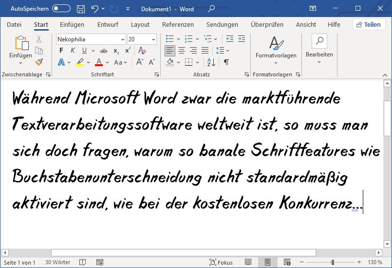 Korrete Darstellung in Microsoft Word