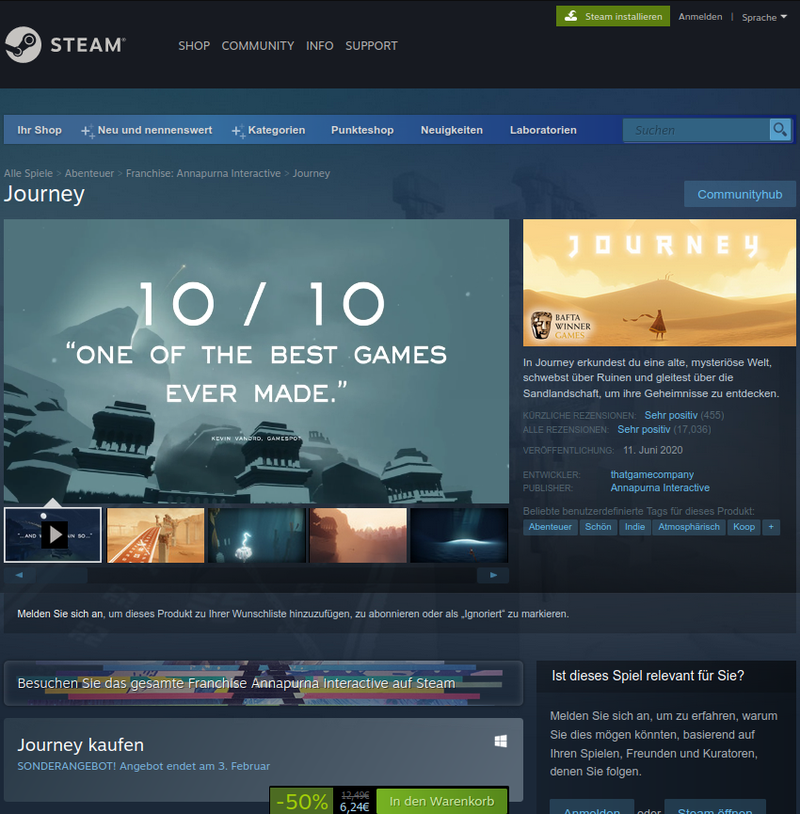 Journey-Seite im Steam-Store